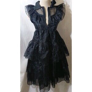 Unbranded Cosplay Wednesday Addams Dress Womens Black Ruffled Layered Halloween
